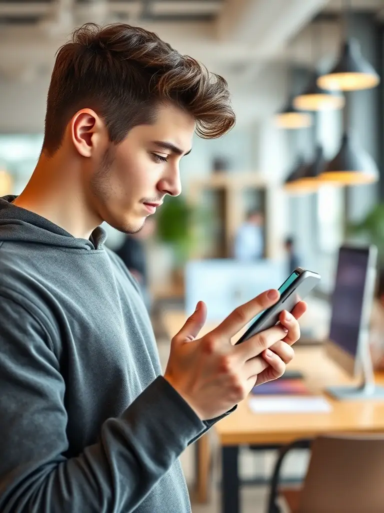 A person holding a smartphone and using a touchscreen testing app, highlighting the responsiveness and accuracy of the touch input, for FreeToolOnline.com.